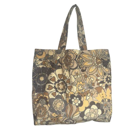Vintage GAP Corduroy Floral Tote Bag 2005 Fall Retro 70s Boho Y2K Brown Tan - Picture 1 of 10